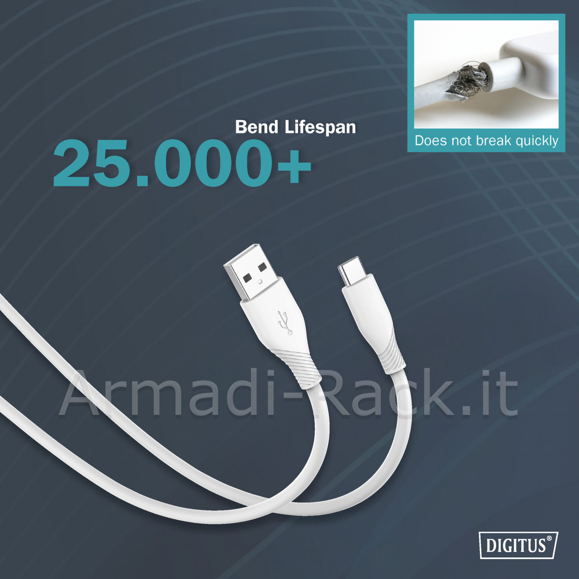 Cavo ricarica guaina silicone usb-a / usb-c 1m, usb 2.0, 60w, bianco