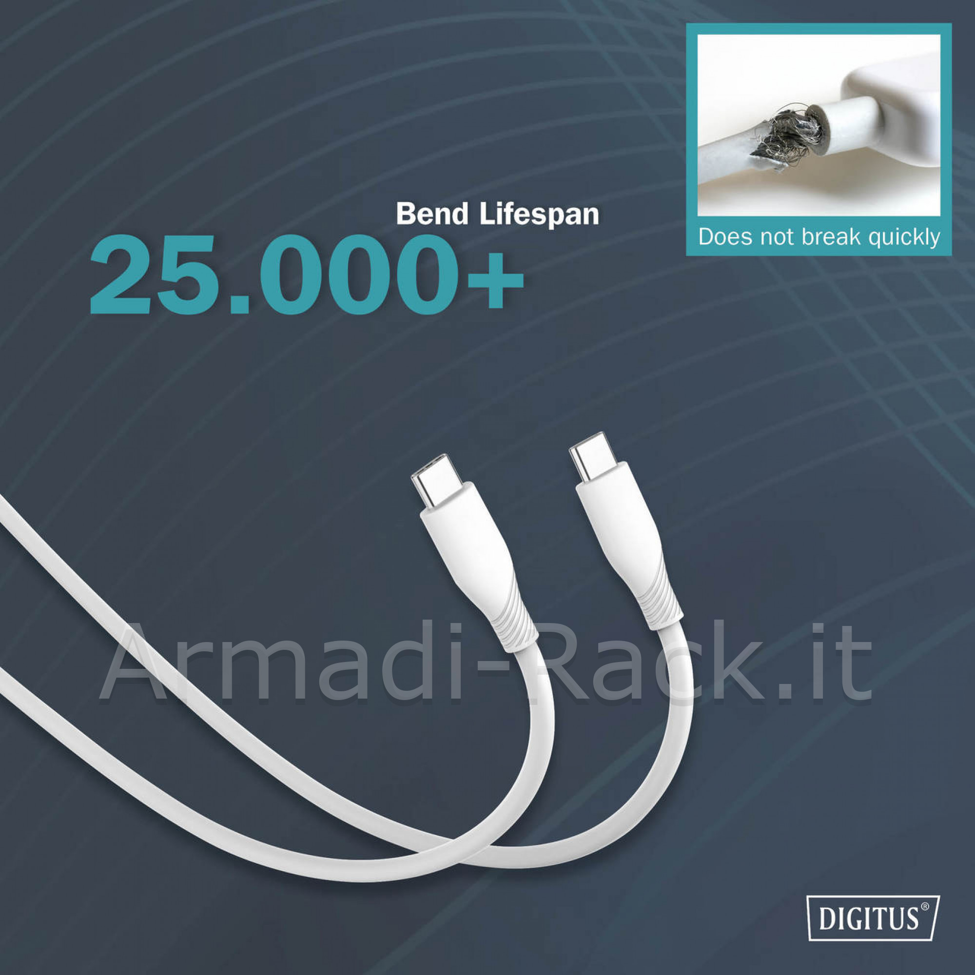 Cavo ricarica guaina silicone usb-c / usb-c 1m, usb 2.0, 60w, bianco