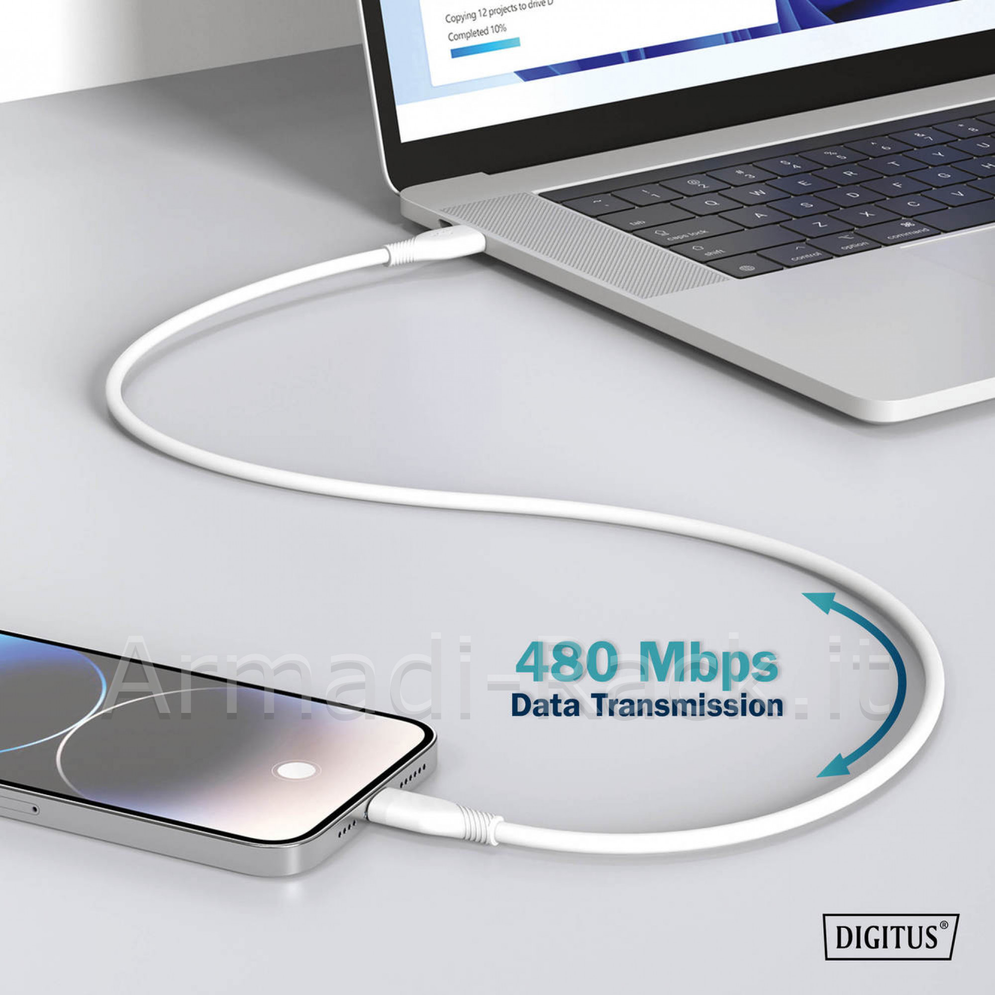 Cavo ricarica guaina silicone usb-c / usb-c 2m, usb 2.0, 60w, bianco