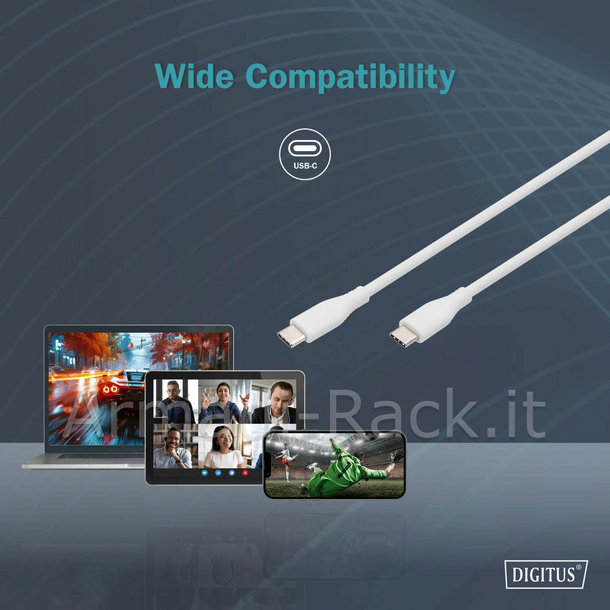 Cavo ricarica guaina silicone usb-c / usb-c 2m, usb 2.0, 60w, bianco