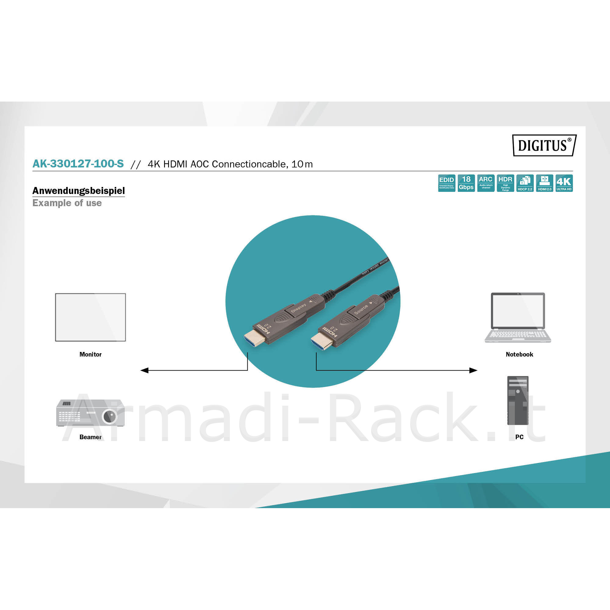 Digitus cavo in fibra ottica ibrido 4k - hdmi aoc connettore...