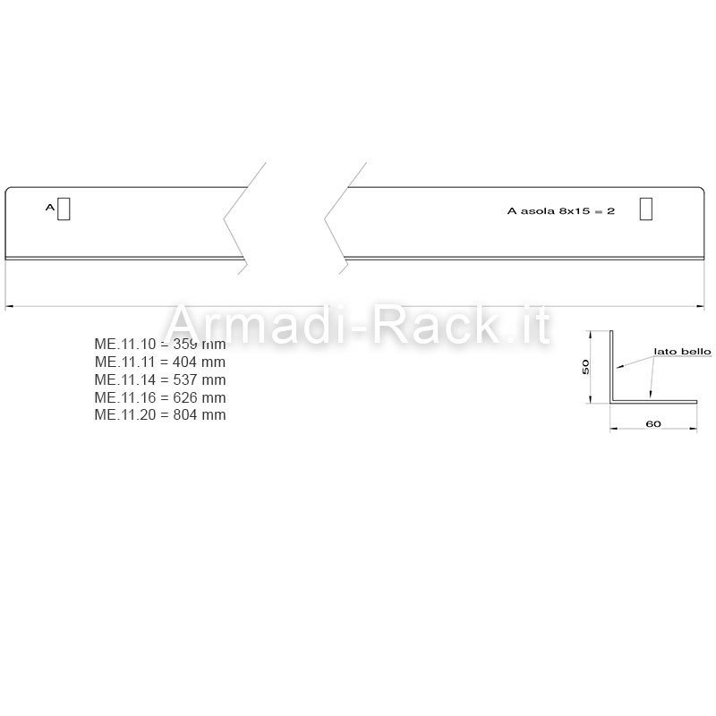 ME.20.10 - Coppia guide sostegno oggetti rack per montanti a distanza 359 mm