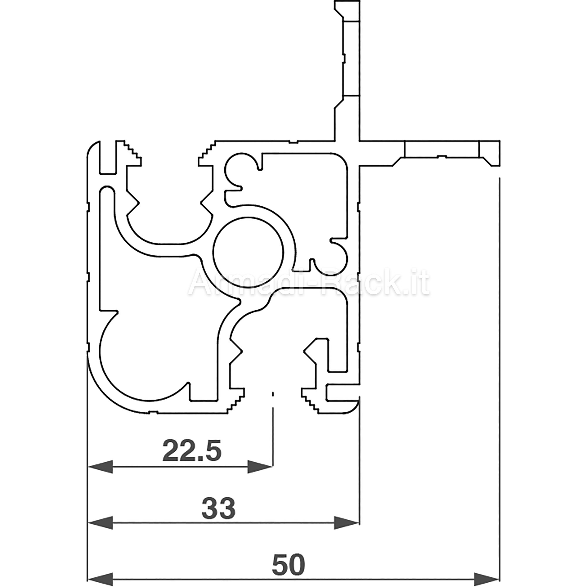 Profilo per montaggio porta esterna in armadio larghezza 551, h=36U