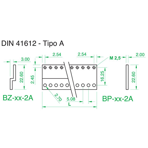 Barra piana tipo 'A' per connettori DIN 41612 x profilo PPL, varie...