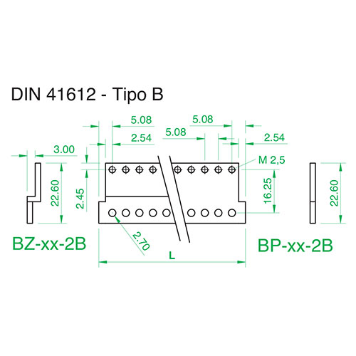 Barra piana tipo 'B' per connettori 41612 x profilo PPL, varie...