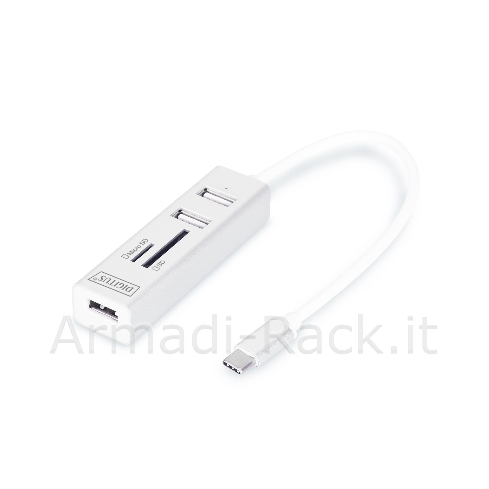 hub otg 3 porte tipo "c" usb 2.0 con lettore di schede