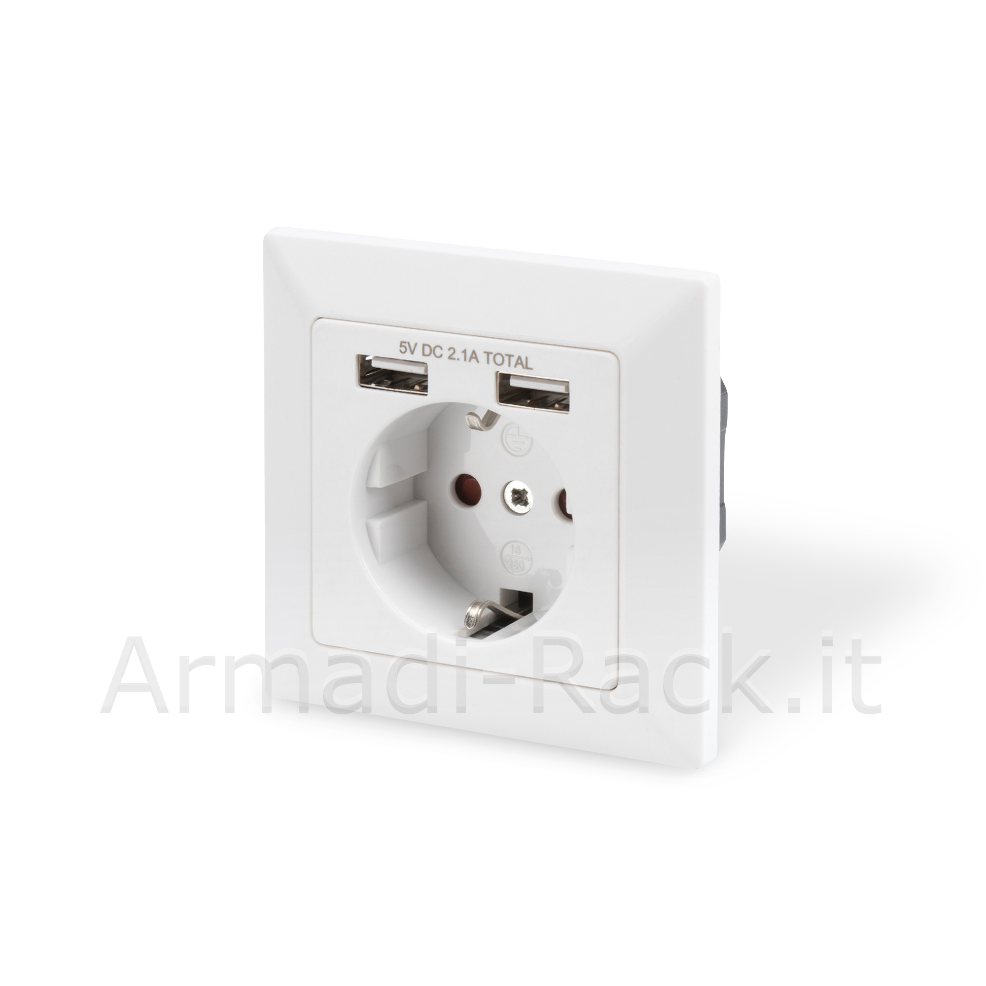 Presa a muro Shuko con 2 Prese USB 5 Volt 2,1A - Armadi Rack