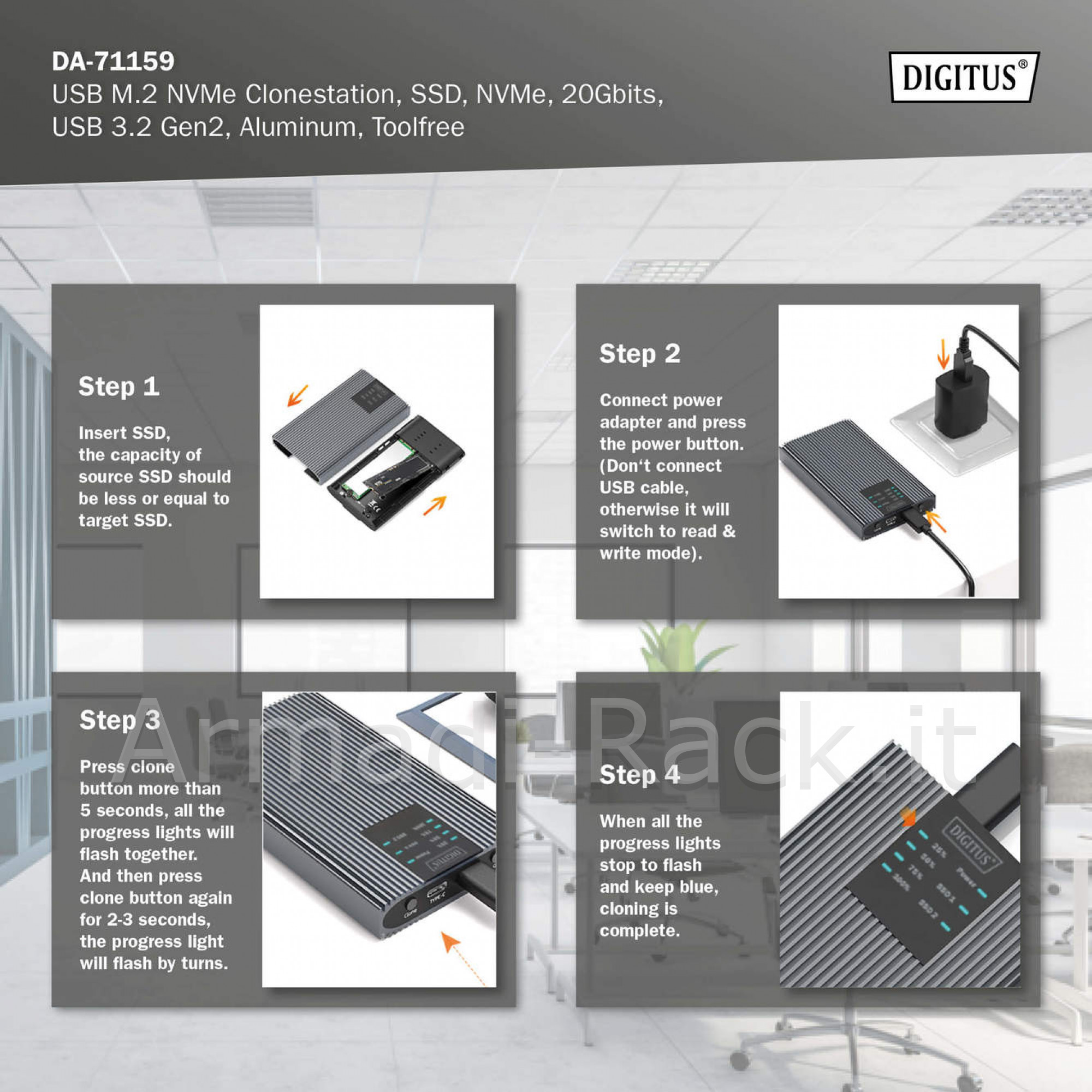 Digitus usb m.2 nvme clonestation, ssd, nvme, 20gbit, usb 3.2 gen2,...