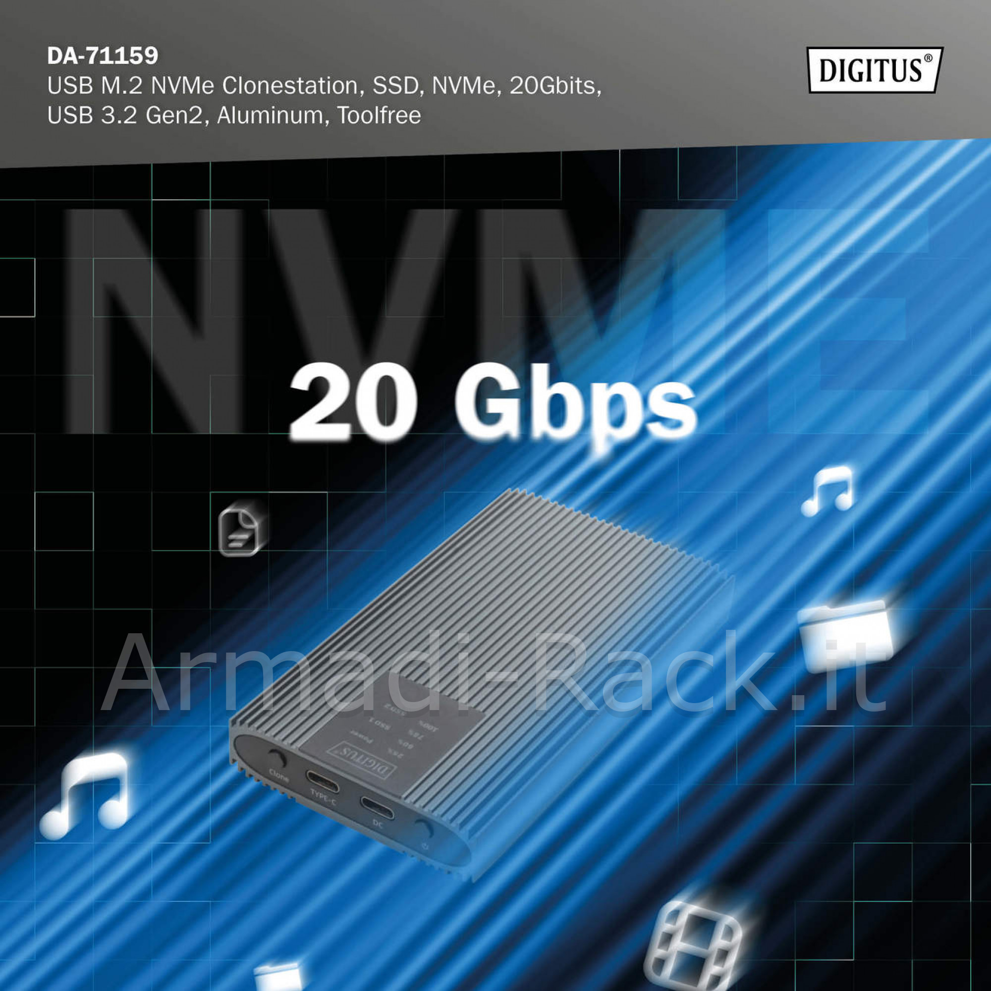 Digitus usb m.2 nvme clonestation, ssd, nvme, 20gbit, usb 3.2 gen2,...