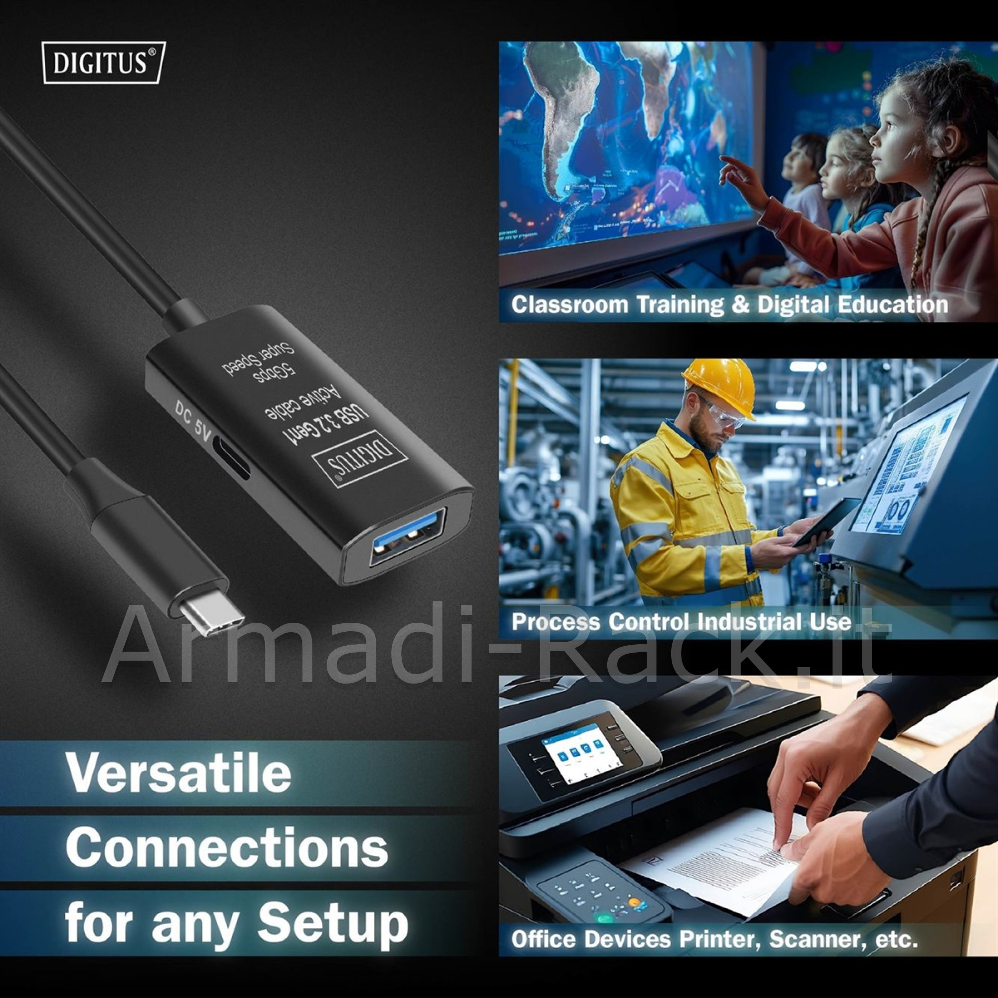 Cavo di prolunga attivo usb 3.2 gen1 5g, usb-c - usb-a, 5 mt