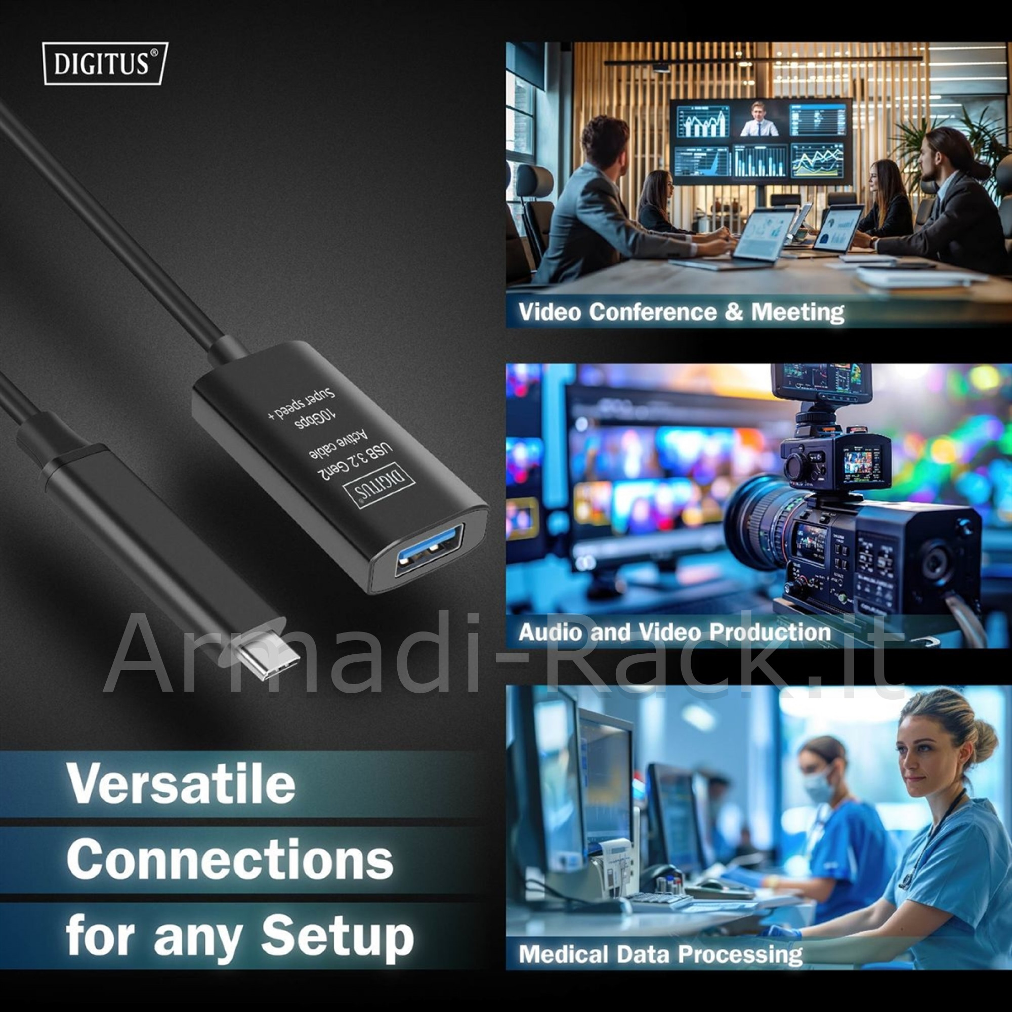Cavo di prolunga attivo usb 3.2 gen2 10g, usb-c - usb-a, 5 mt