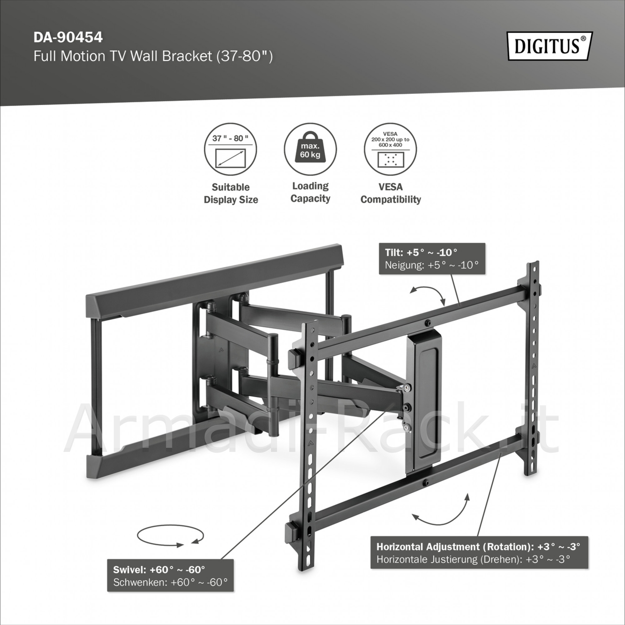Digitus supporto a parete per full motion tv (37-80")