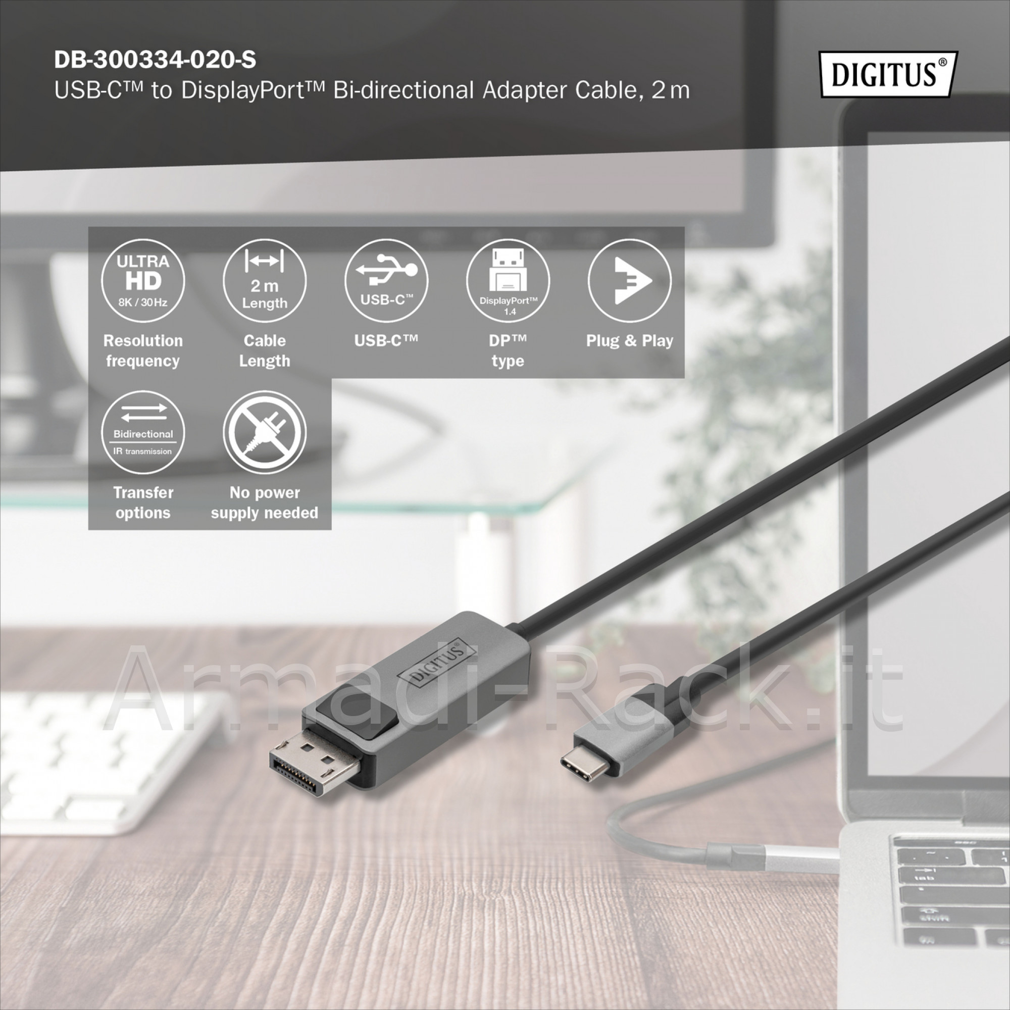 Cavo adattatore bidirezionale da usb tipo c a displayport