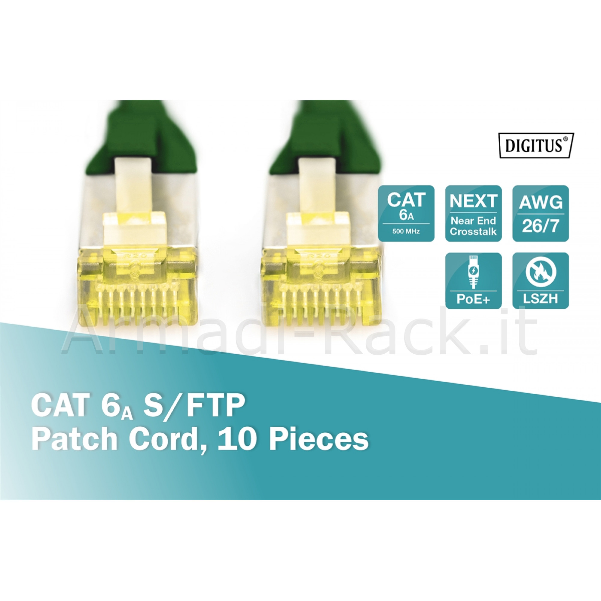 Cavo patch cat 6a s/ftp, 10 pezzi lunghezza 1 mt. colore verde