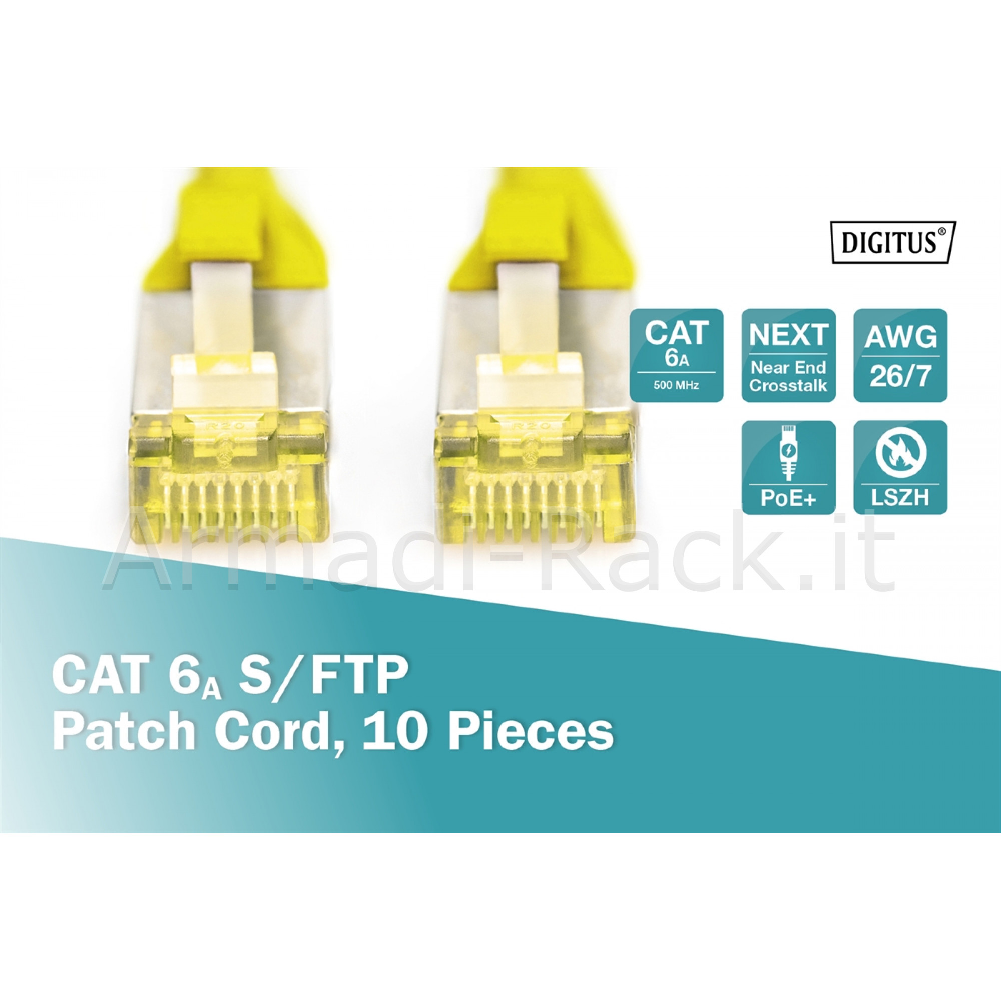 Cavo patch cat 6a s/ftp, 10 pezzi lunghezza 1 mt. colore giallo