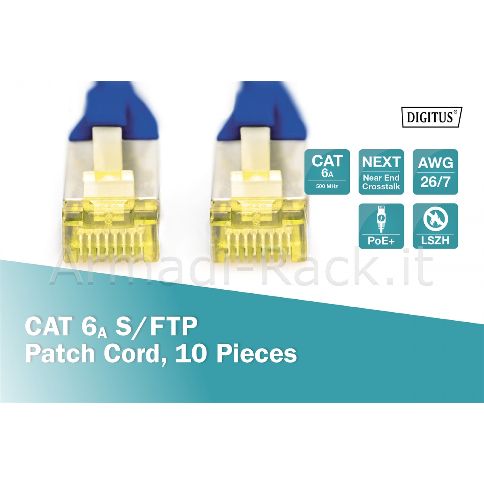 Cavo patch cat 6a s/ftp, 10 pezzi lunghezza 3 mt. colore blu