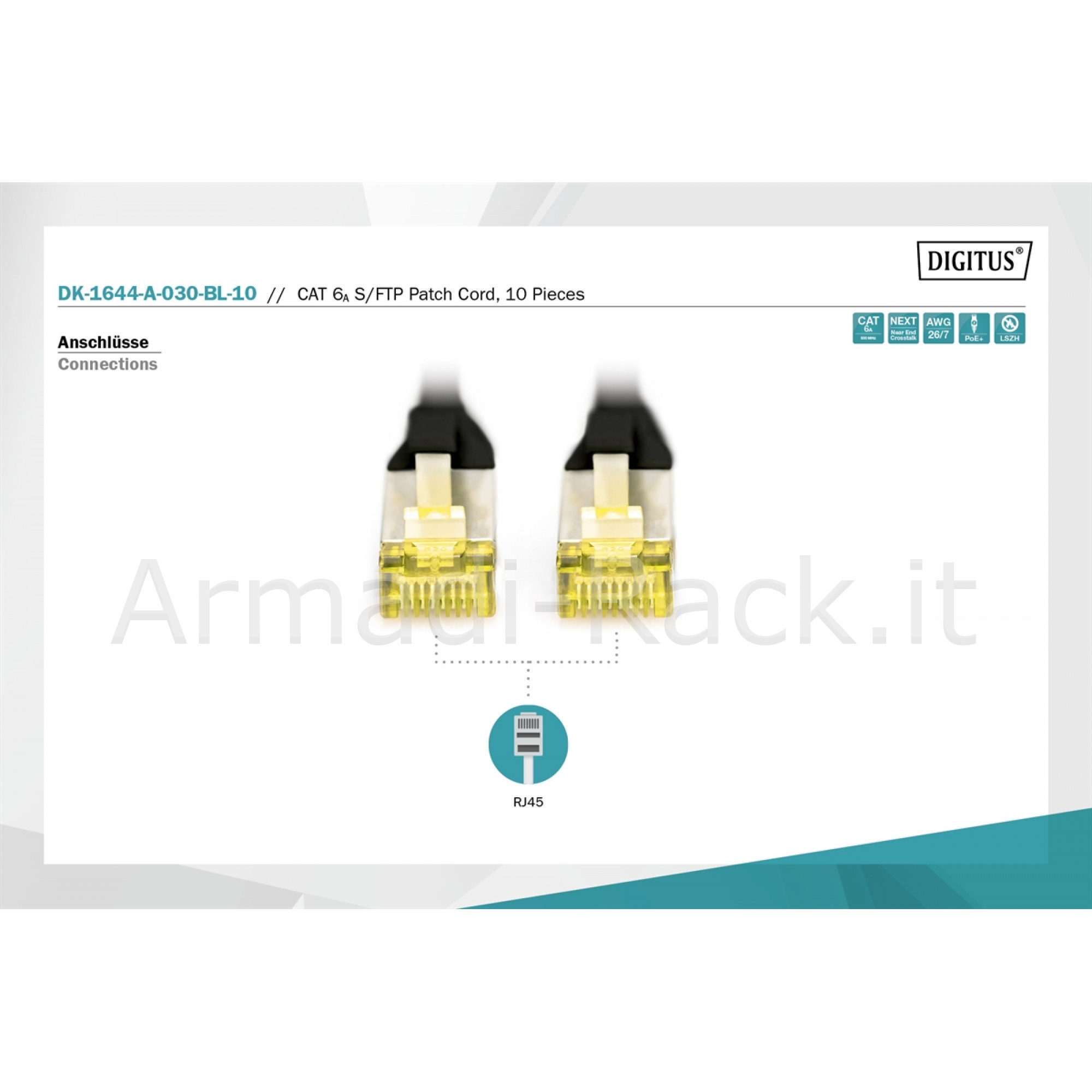 Cavo patch cat 6a s/ftp, 10 pezzi , 3 mt. colore nero