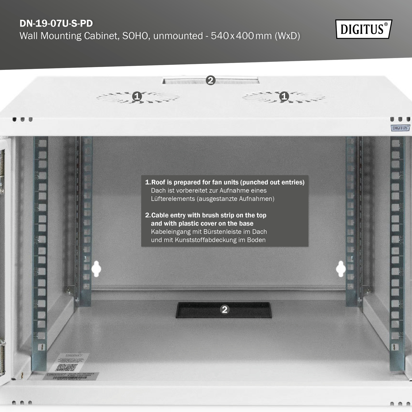 Digitus armadio rack 7u 19" a parete con porta grigliata, misure 540 x...