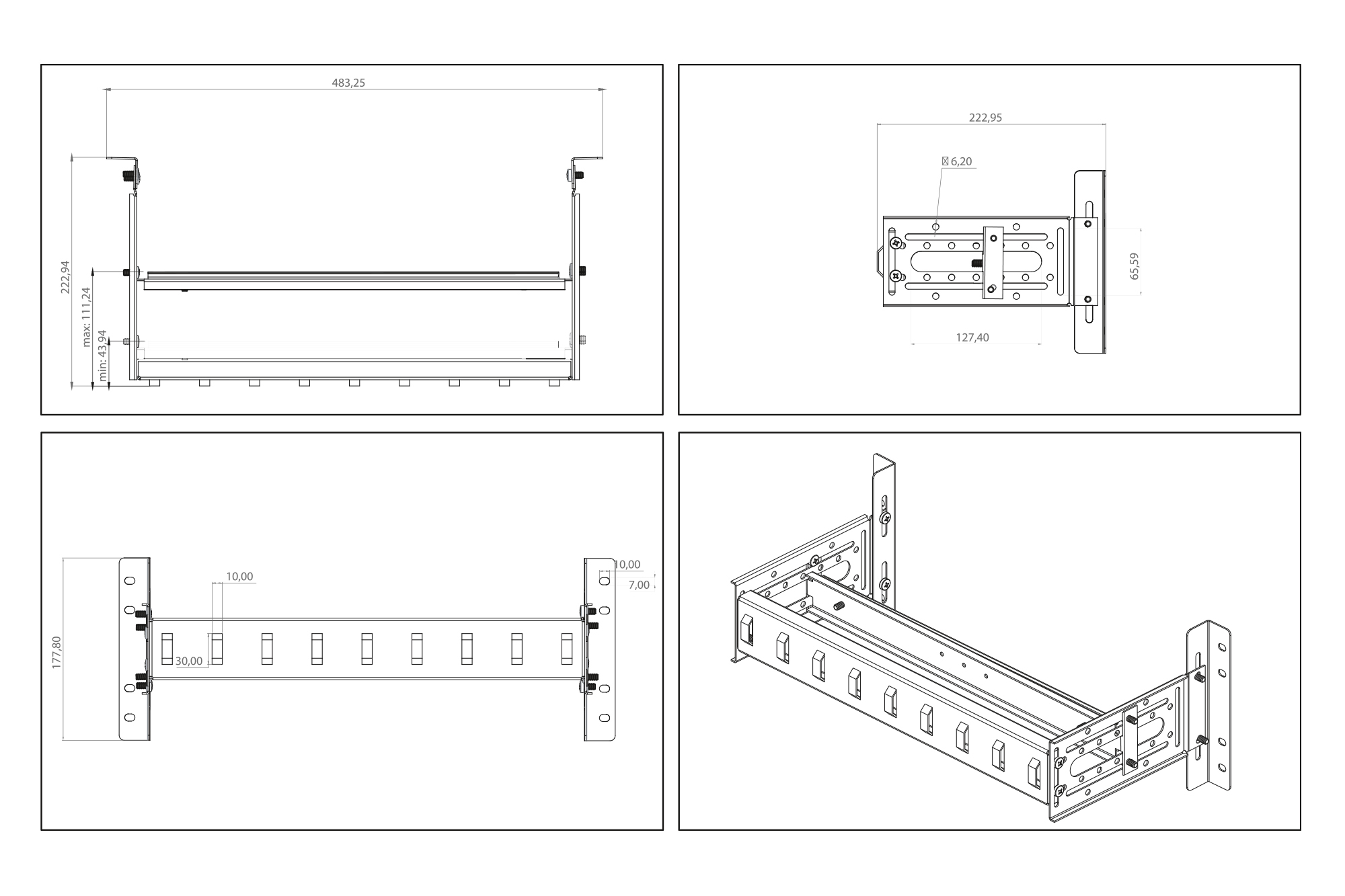Supporto guida din 4u, 178x483x223 mm, galvanized incl. din rail,...