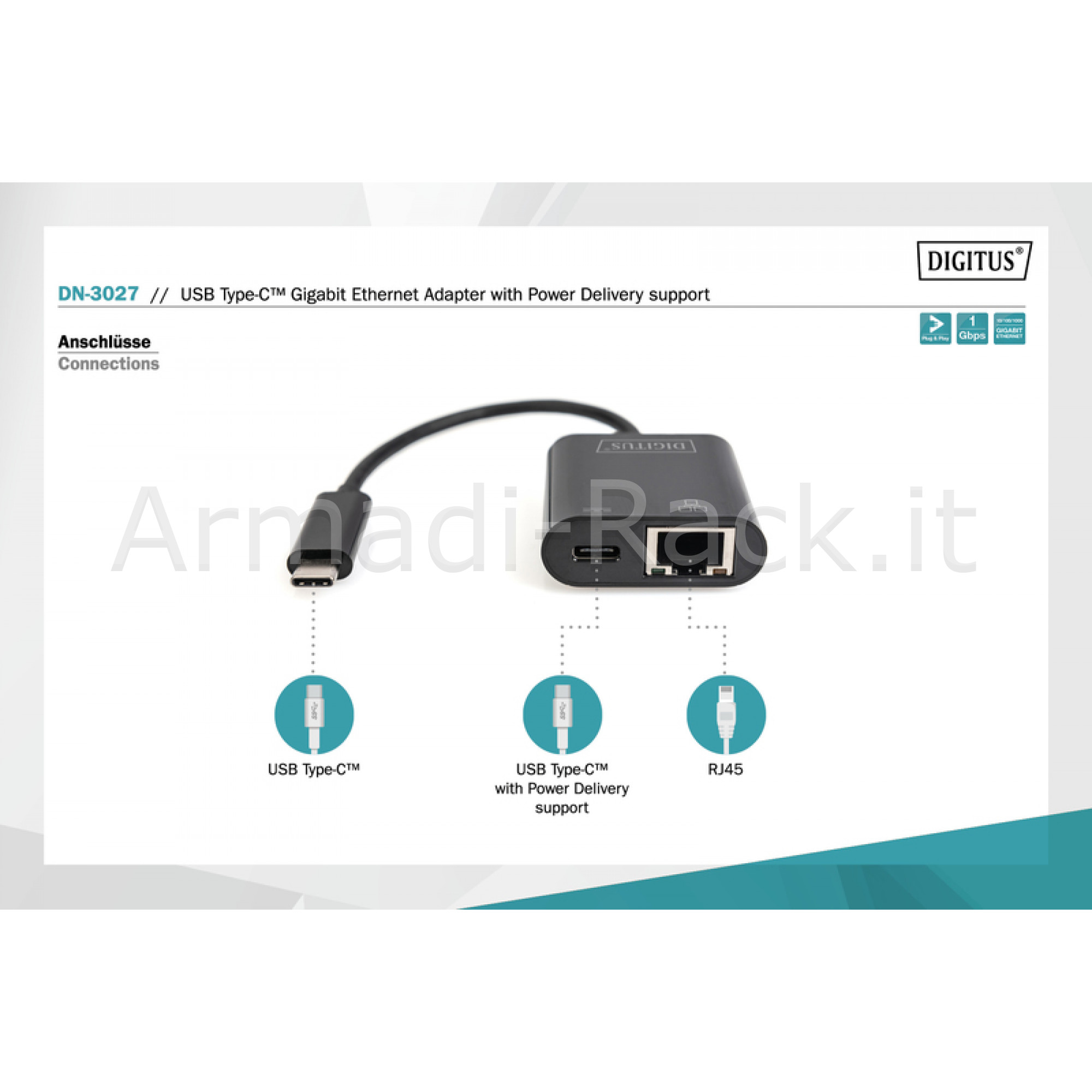 Adattatore Usb-Tipo-C / Rete Gigabit + Porta Pd per Alimentazione