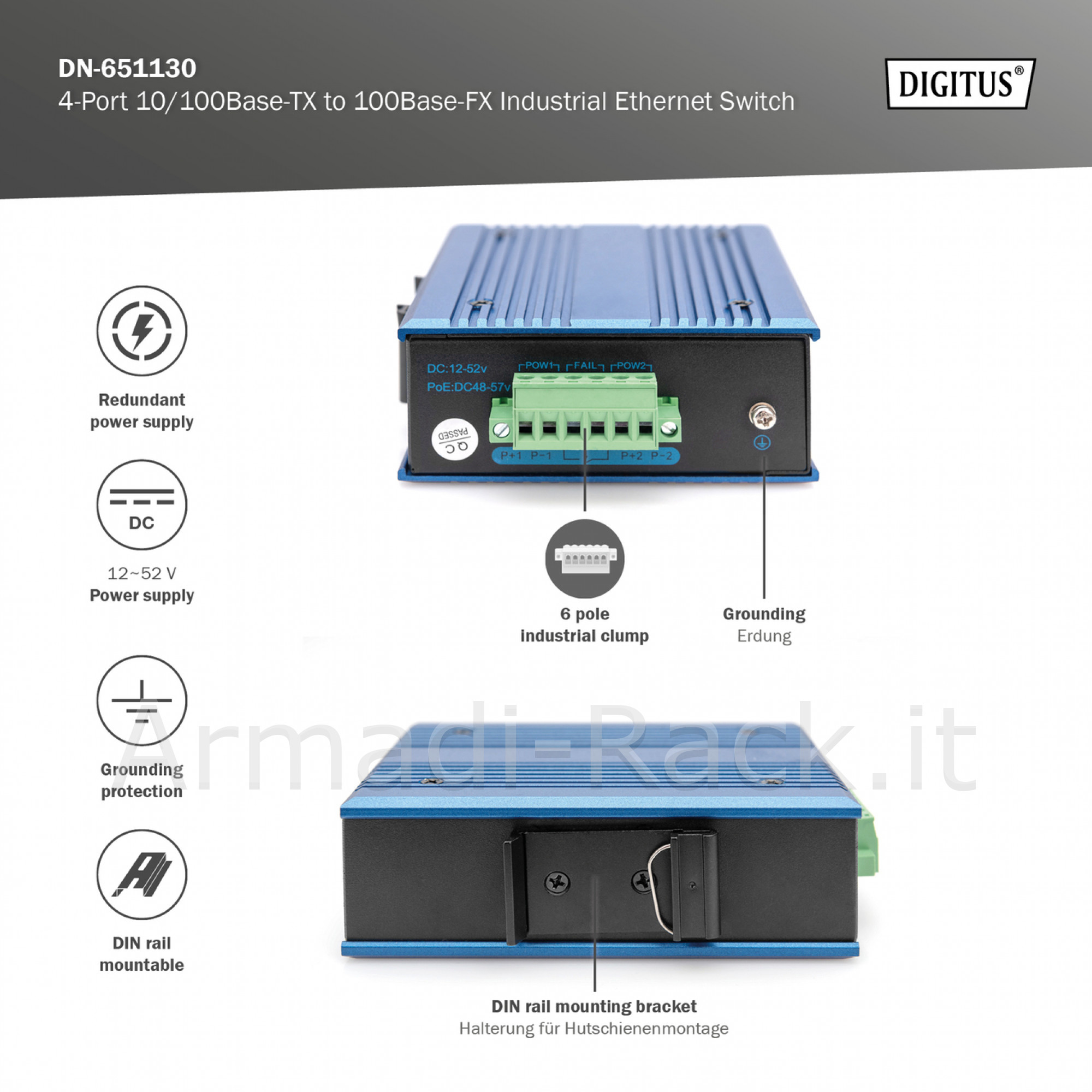 Digitus switch di rete fast ethernet a 4 porte, industriale, non... (4)