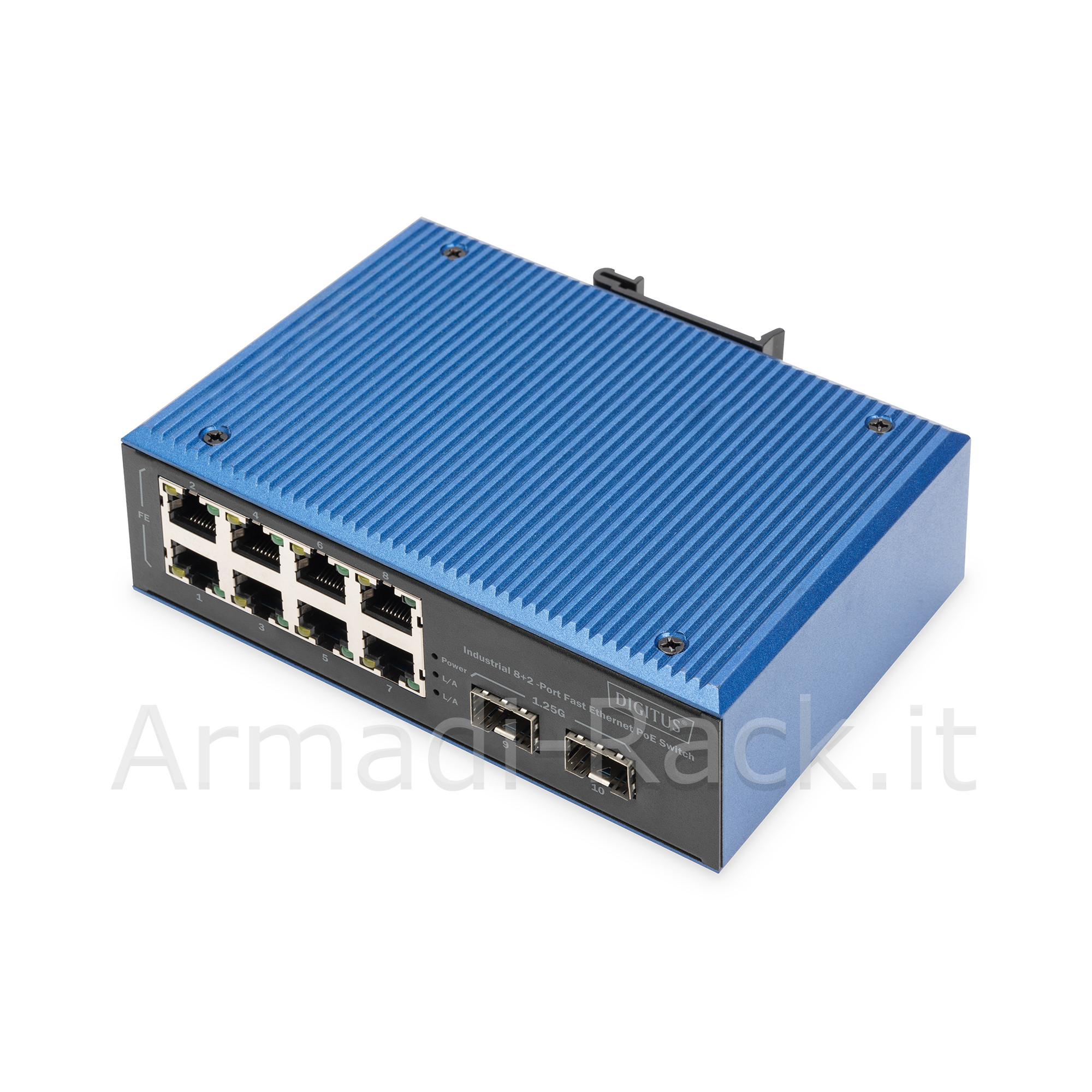 Switch fast ethernet poe industriale a 8+2 porte