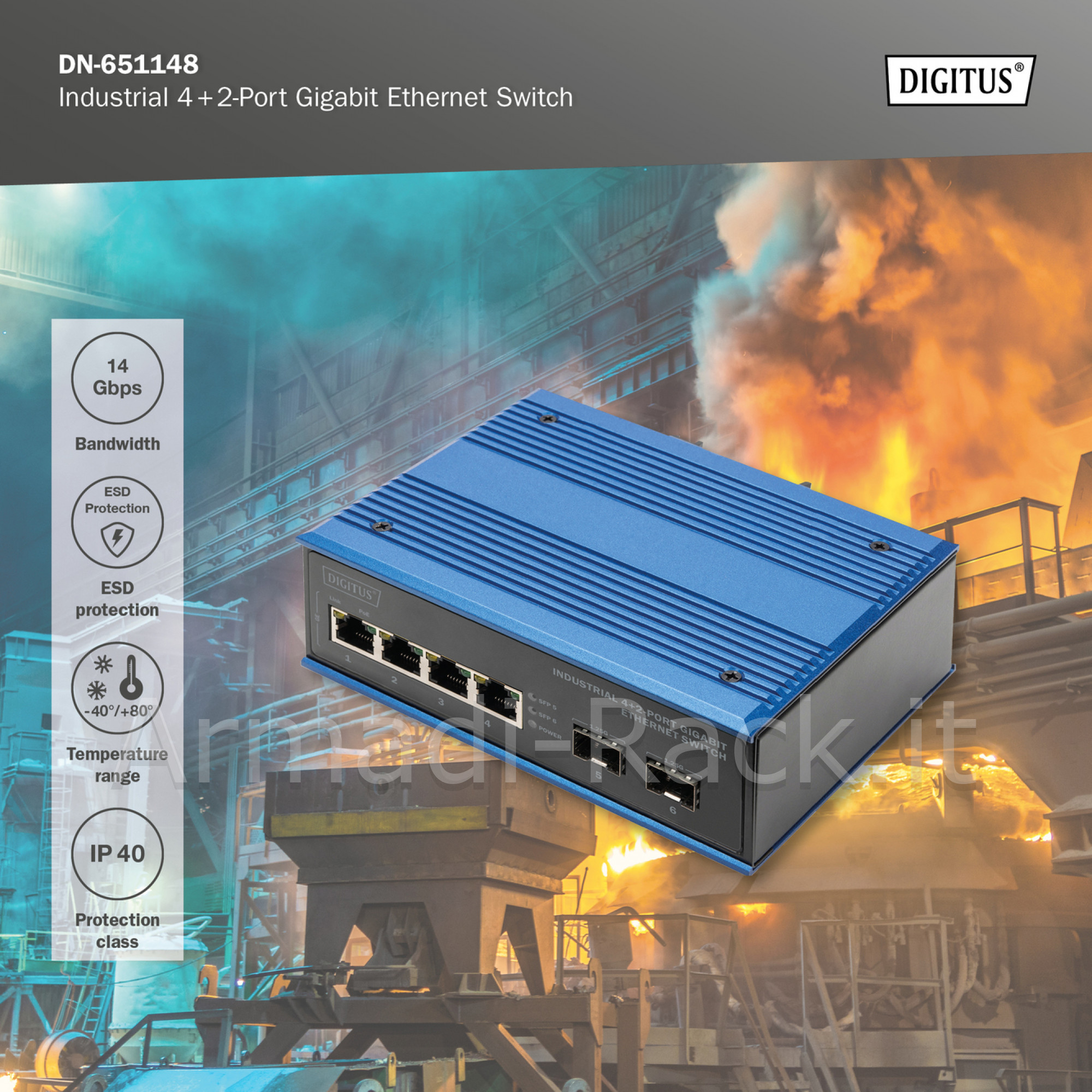 Switch gigabit ethernet a 4+2 porte industriale