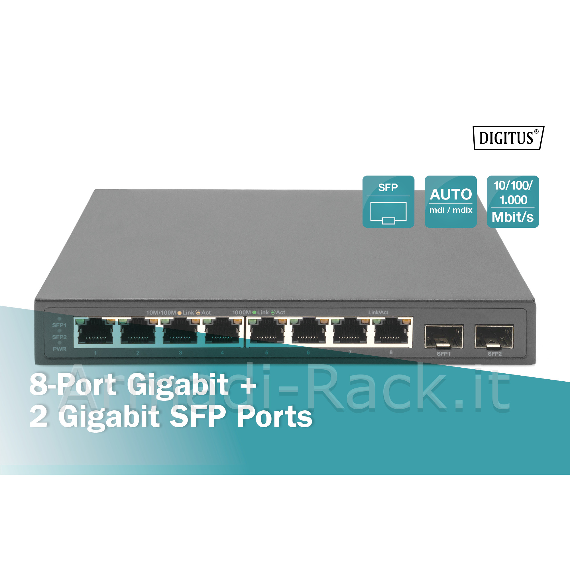 Switch 8-porte gigabit + 2 gigabit sfp ethernet, unmanaged (2)