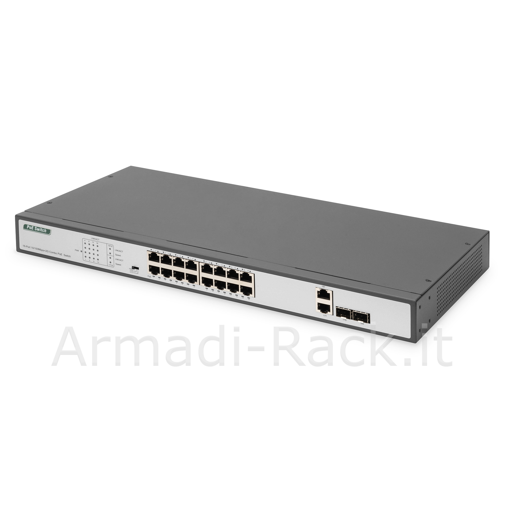 Digitus fast ethernet poe switch 16 porte, 19" unmanaged, 2 porte...
