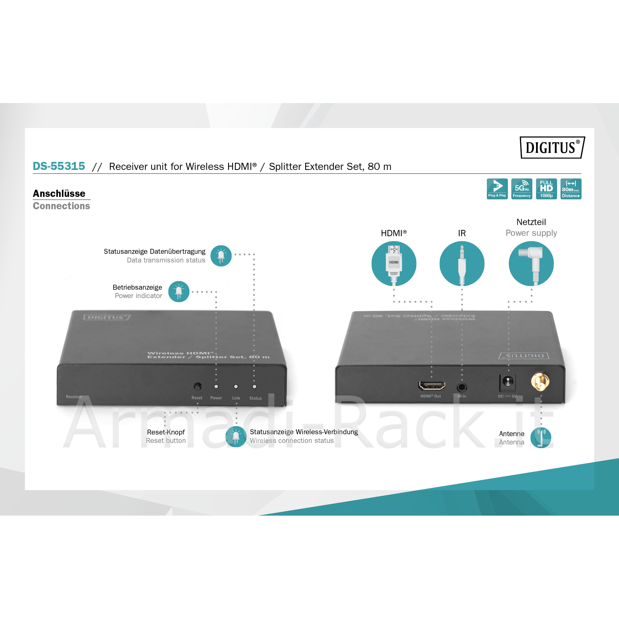 Ricevitore per estensore wireless full hd 1080p digitus