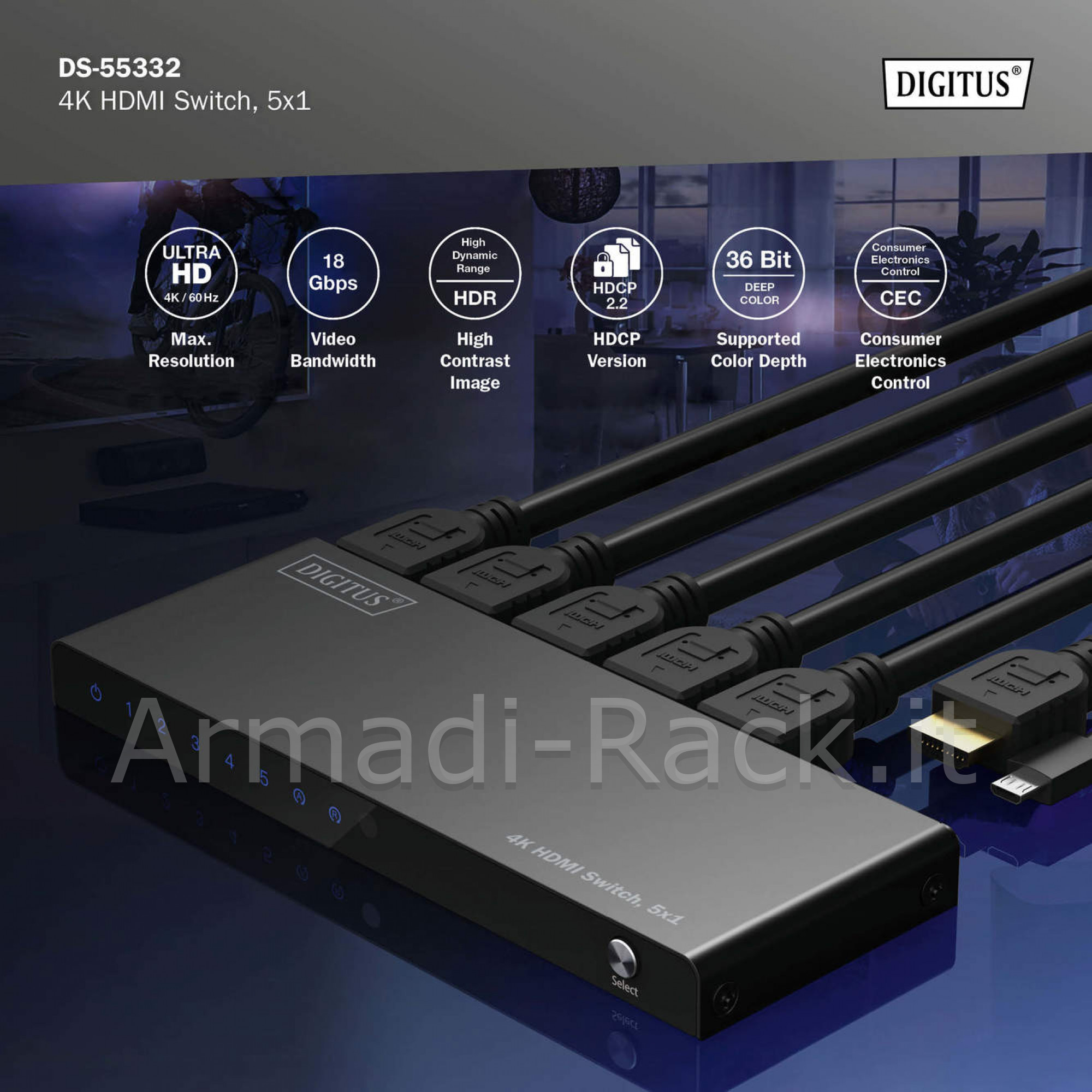 Switch hdmi 5x1 4k/60hz hdcp 2.2
