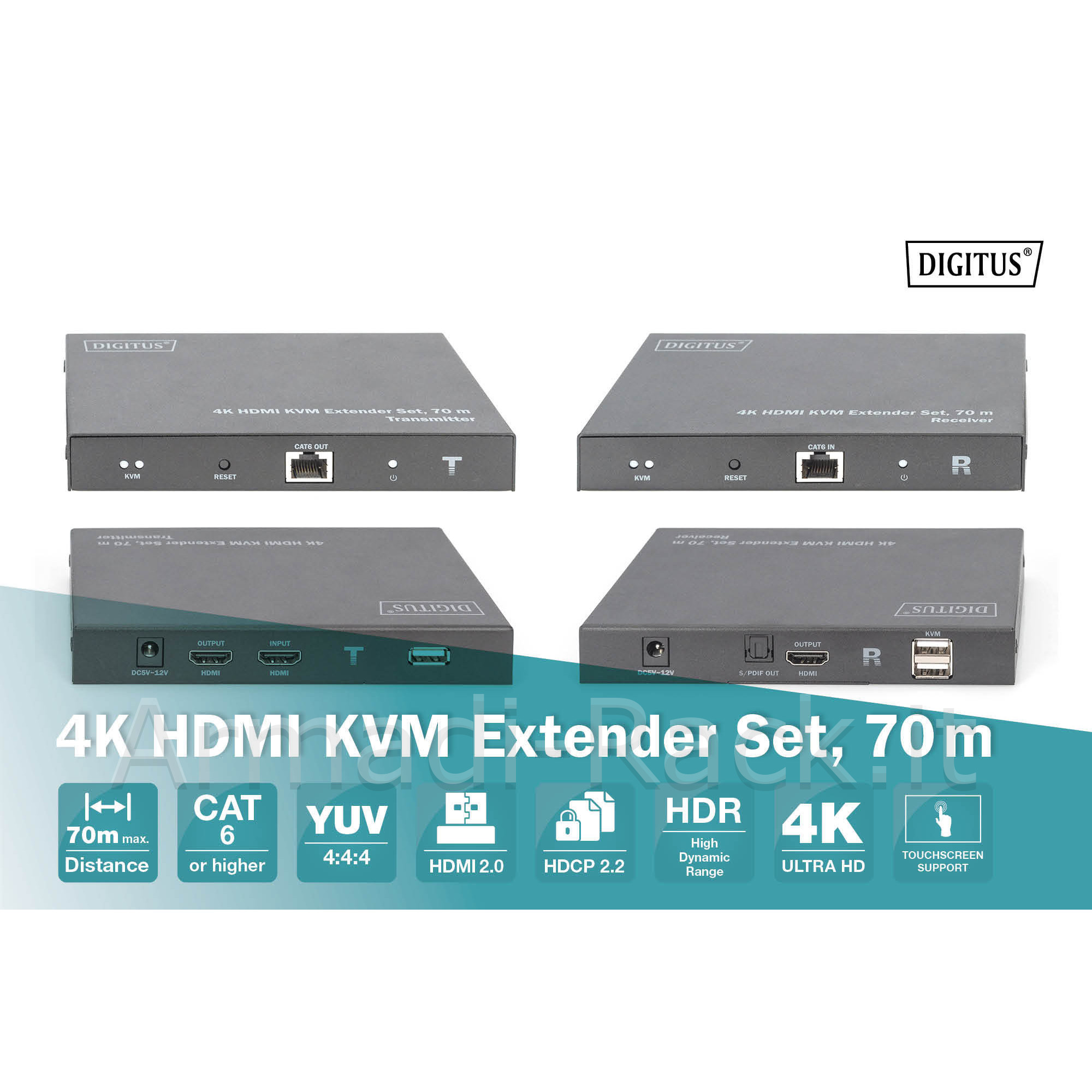 Digitus set extender 4k hdmi kvm, 70 m