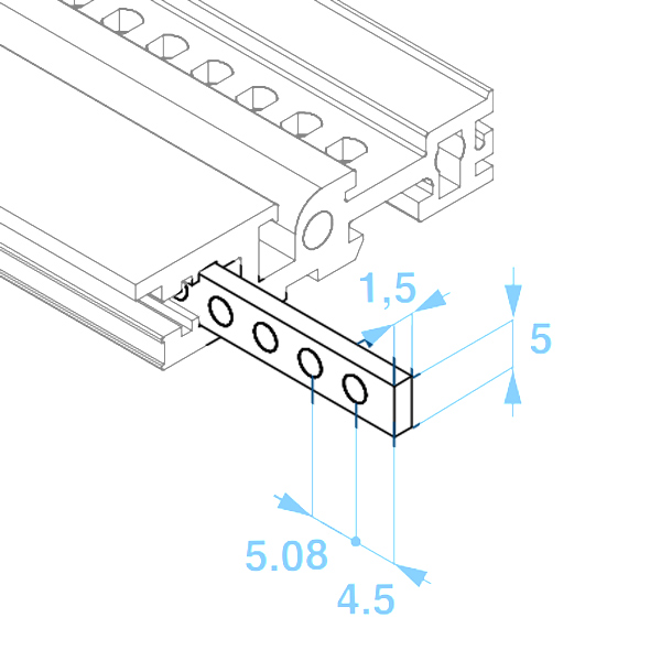 Listello in ferro zincato bianco 2 x 5 mm con fori filettati M 2,5 a...