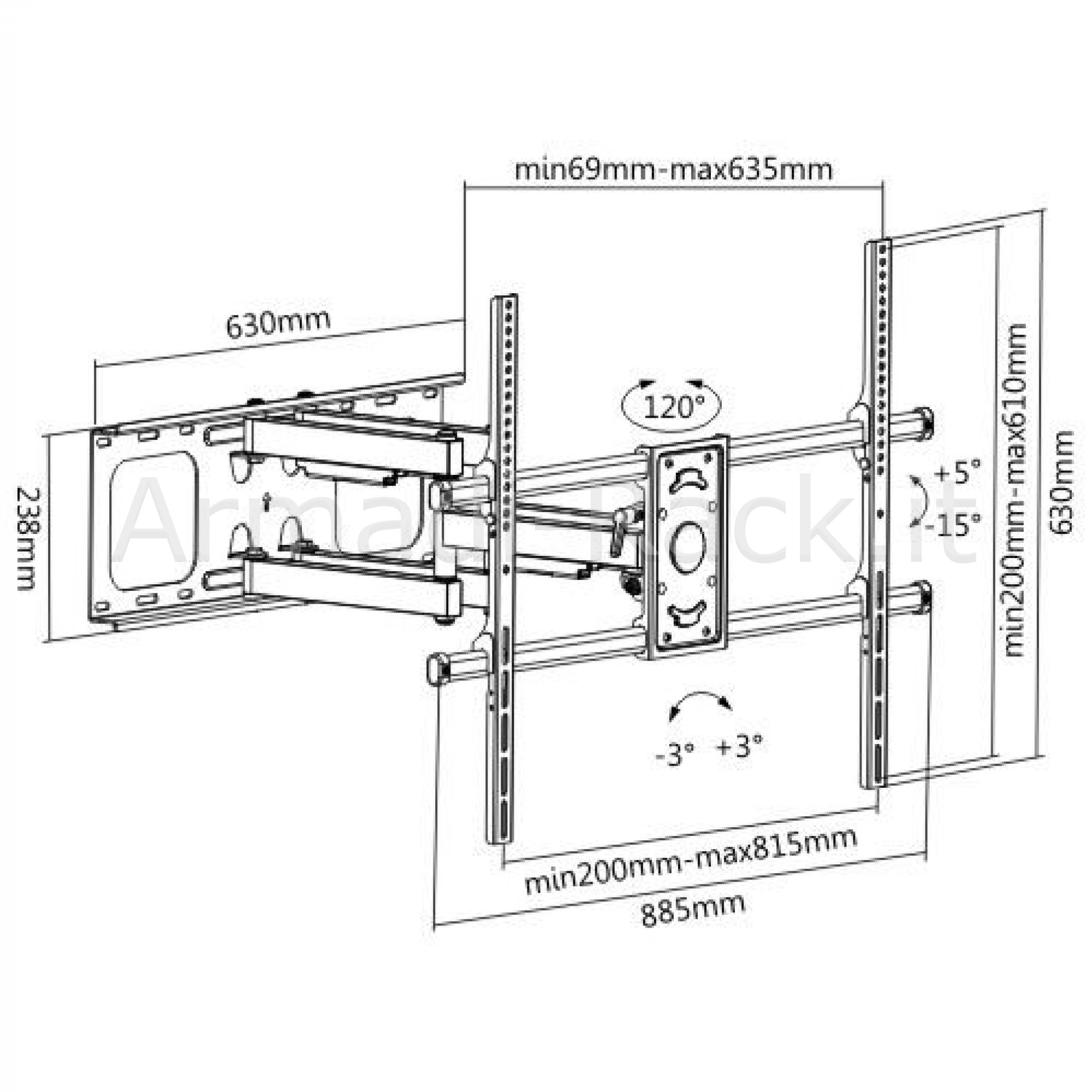 Staffa a muro per monitor tv 60-100" fino a 75 kg estensione fino a...