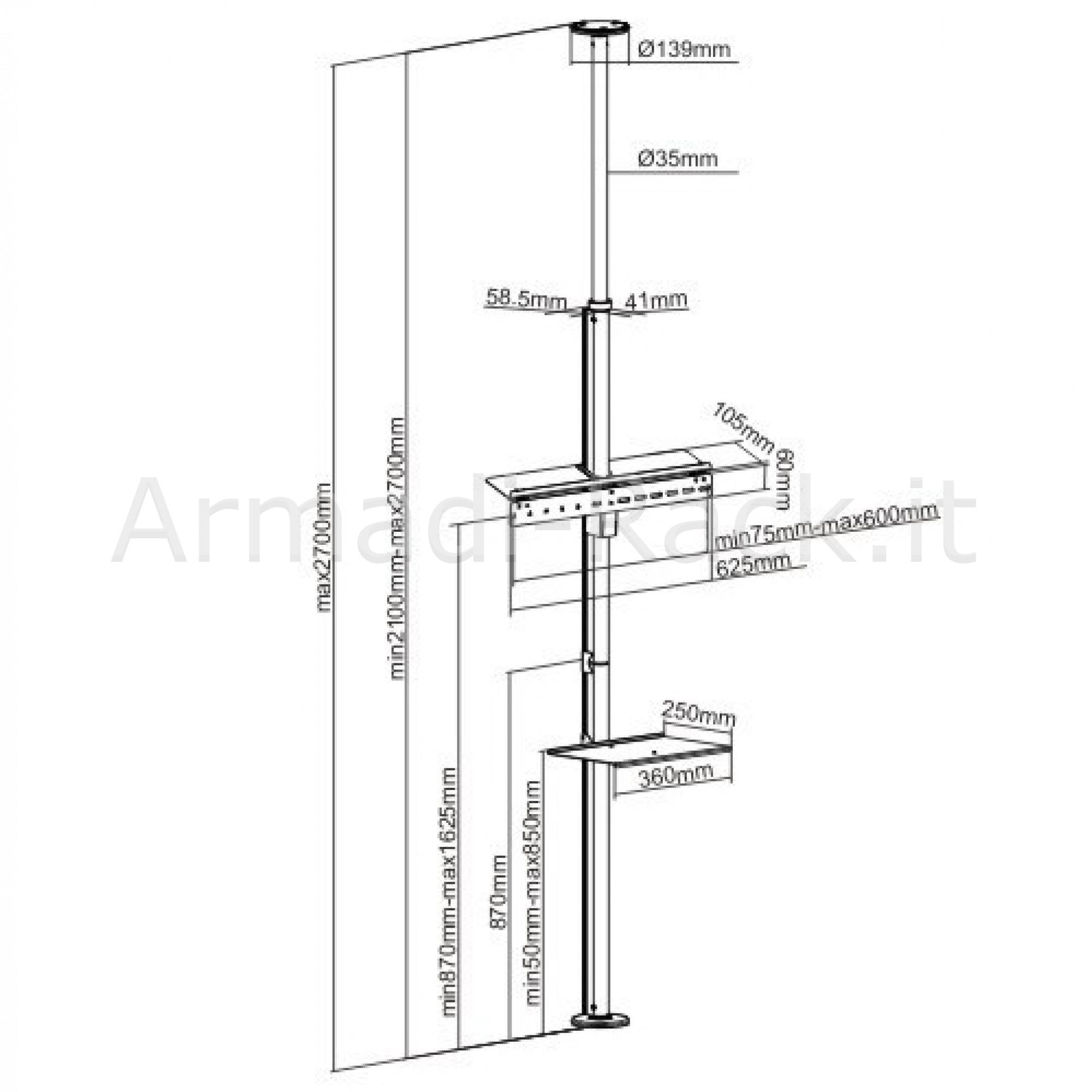 Asta supporto per tv pavimento-soffitto per monitor 37"-70" con...