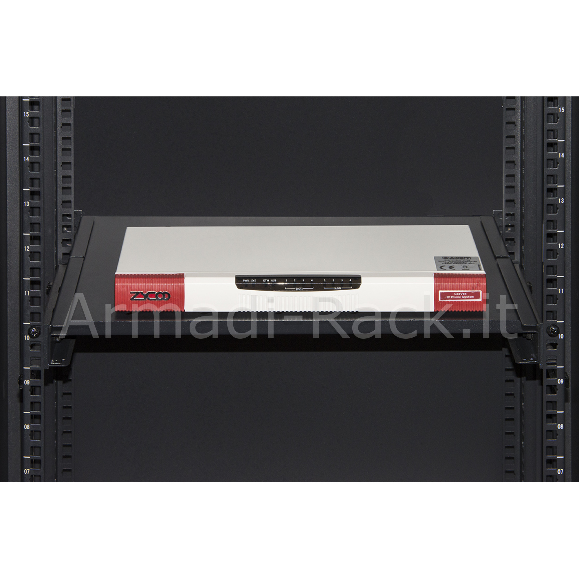 Ripiano per armadio rack 19 allungabile 350 mm con 4 agganci nero