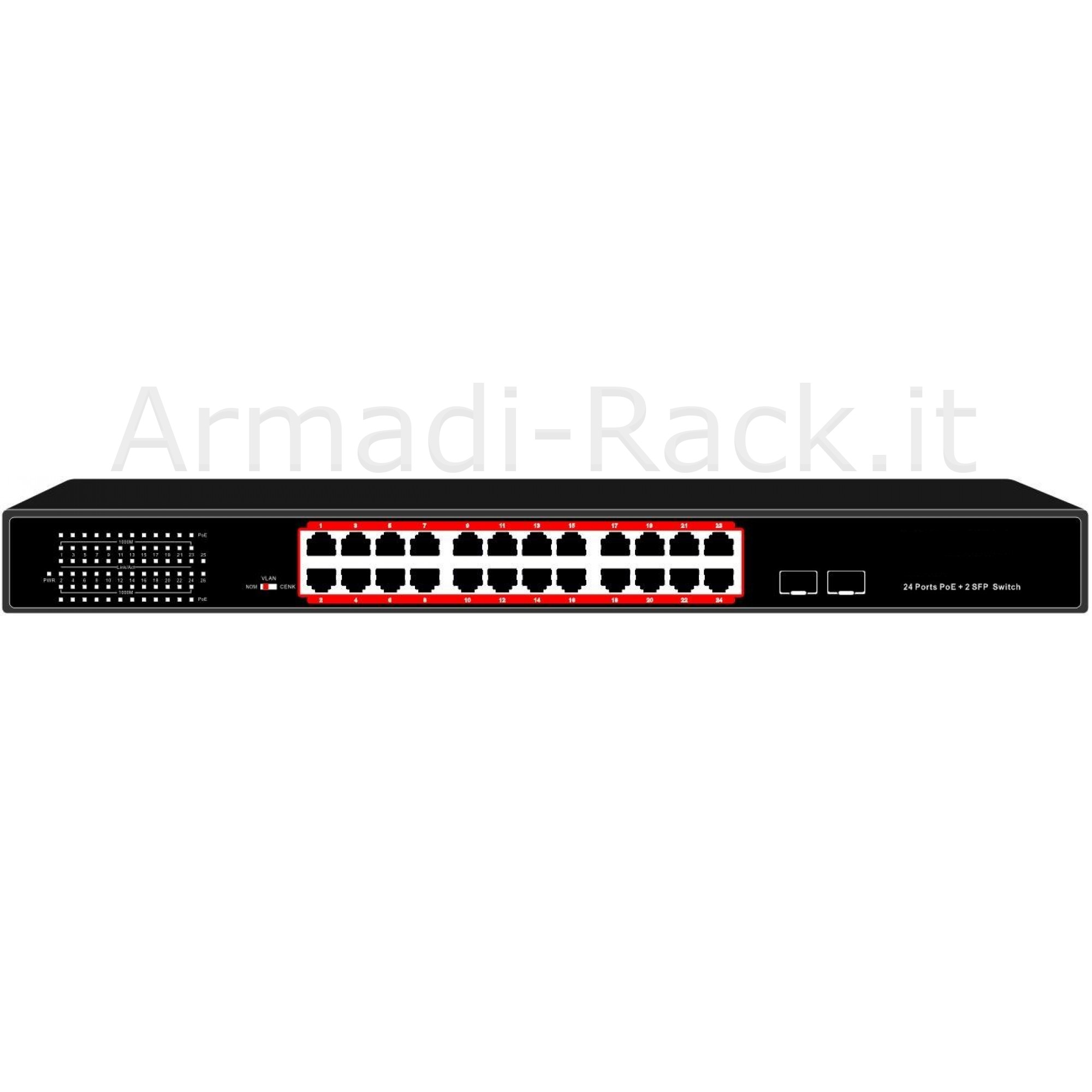 Switch 24 porte gigabit poe 400 watt con 2 porte sfp