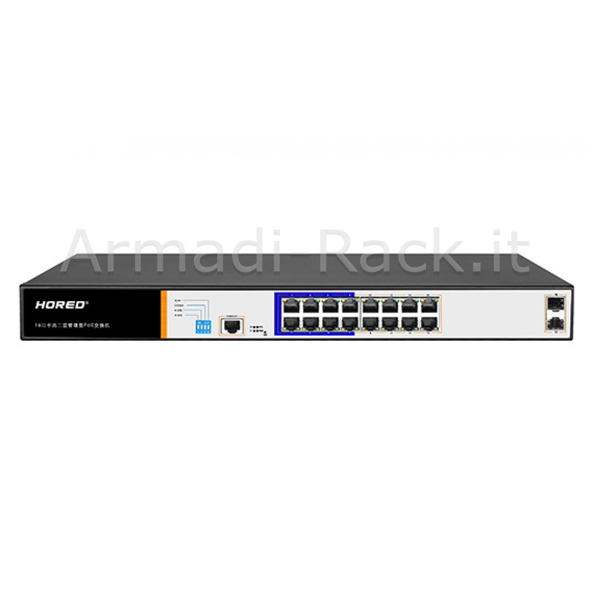 Switch di rete 16 porte gigabit poe 250 watt + 2 porte sfp e una porta...