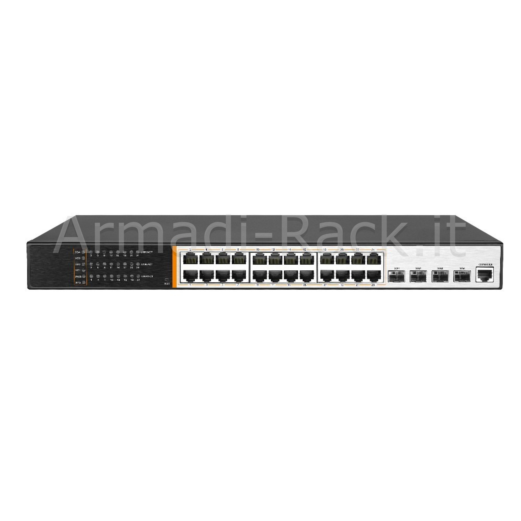 Switch di rete 24 porte poe 400 watt + 4 porte sfp 10 gigabit e una...