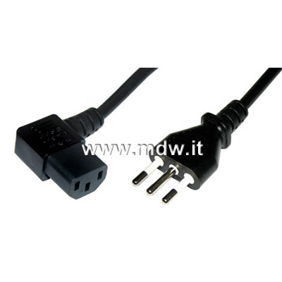 CAVO ALIMENTAZIONE SPINA ITALIANA TRIPOLARE 10 A - PRESA 90 GRADI IEC MT.1.8