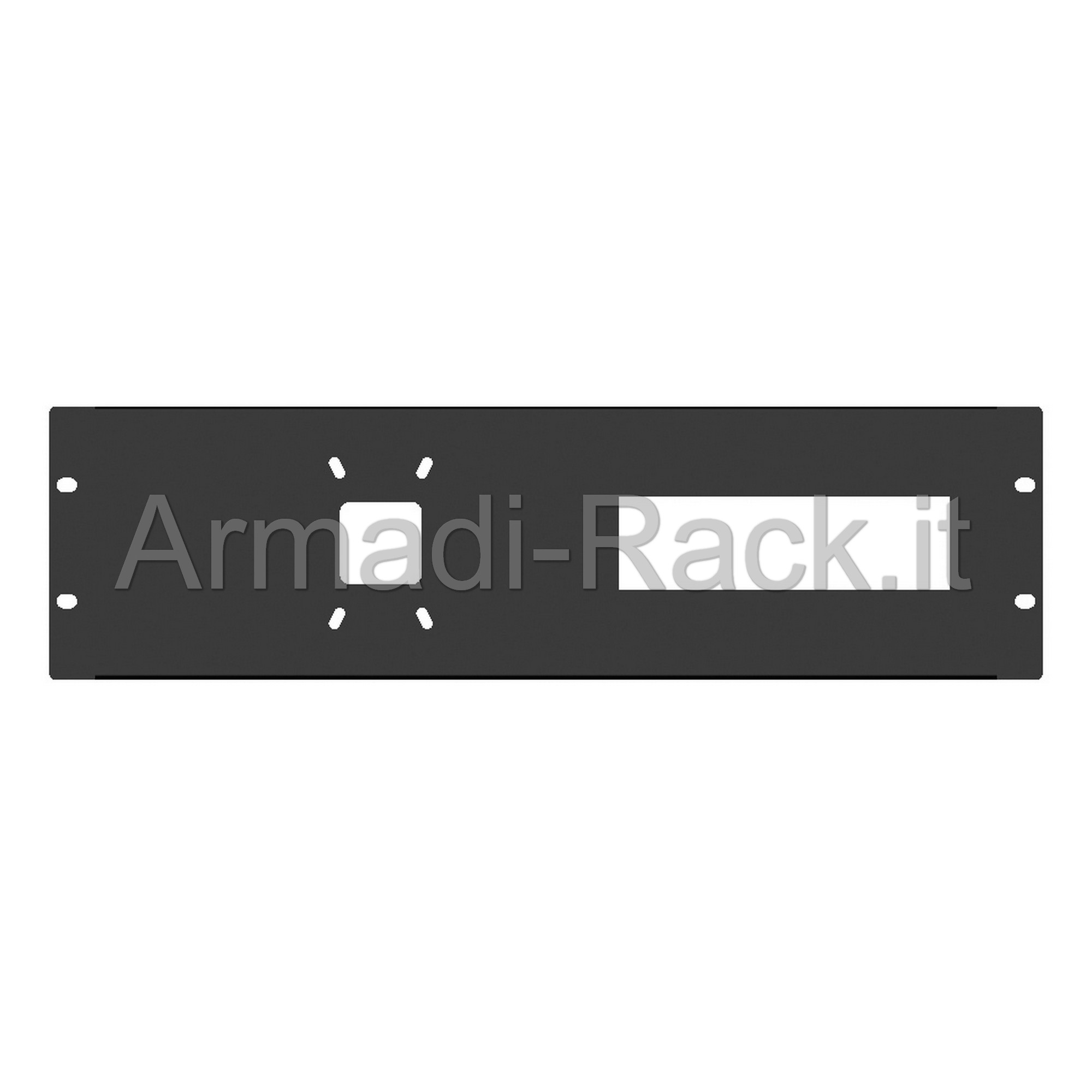 Pannello rack 19" 3 unità preforato per 1 spina 220v 16a scame + 9...
