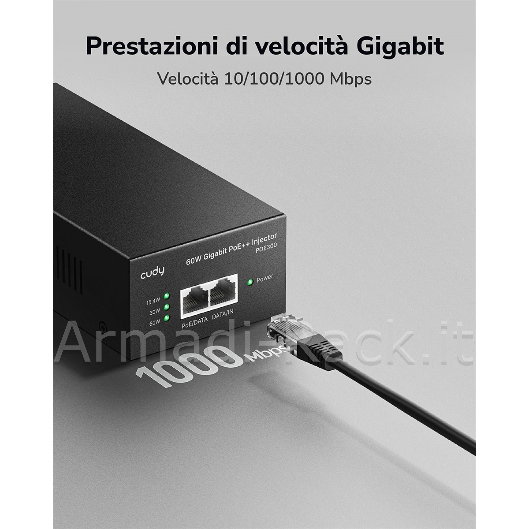 Iniettore 60w gigabit poe+/poe