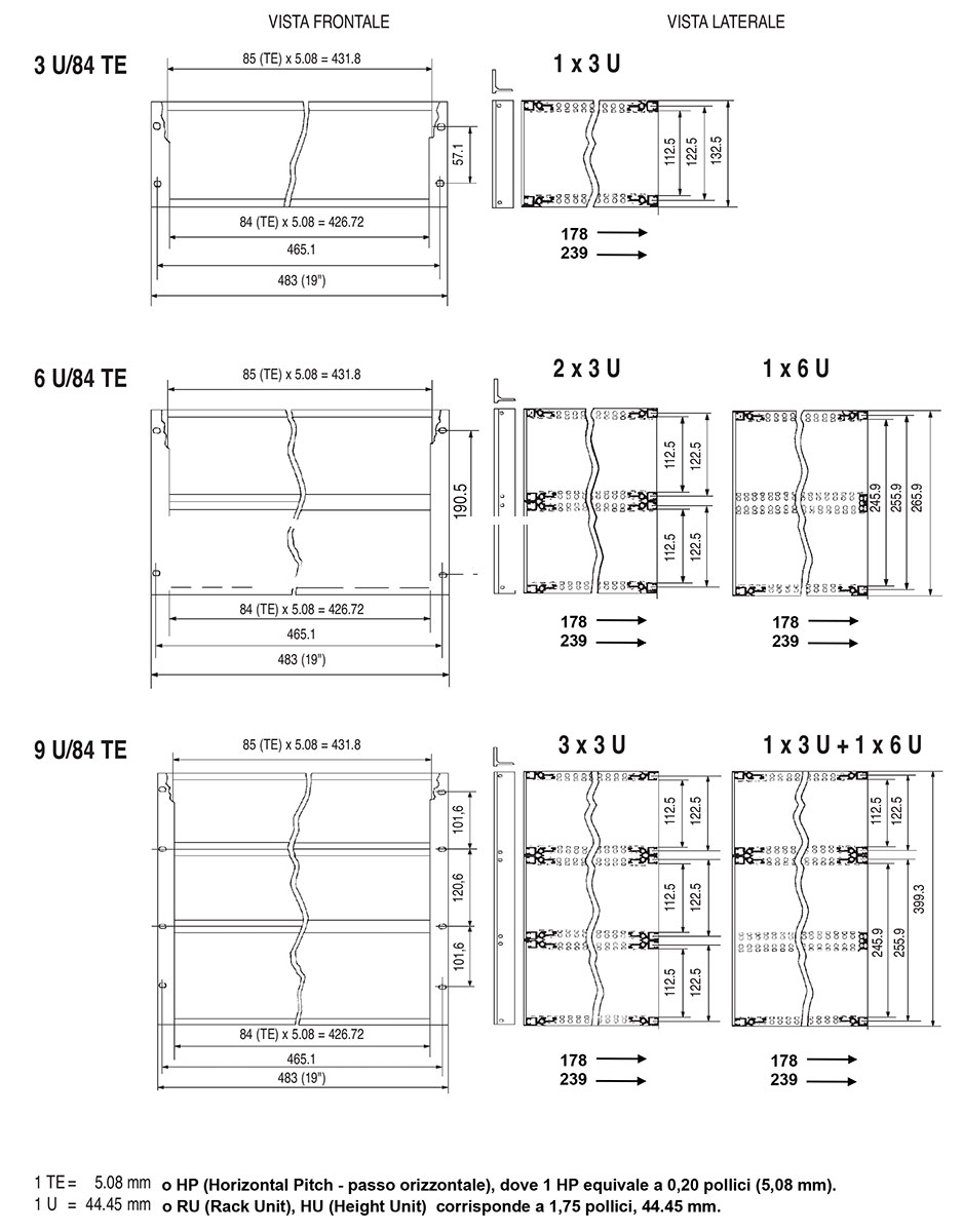 Subrack portamoduli a pareti composte 6U (2 x 3U) 84HP per schede... (6)