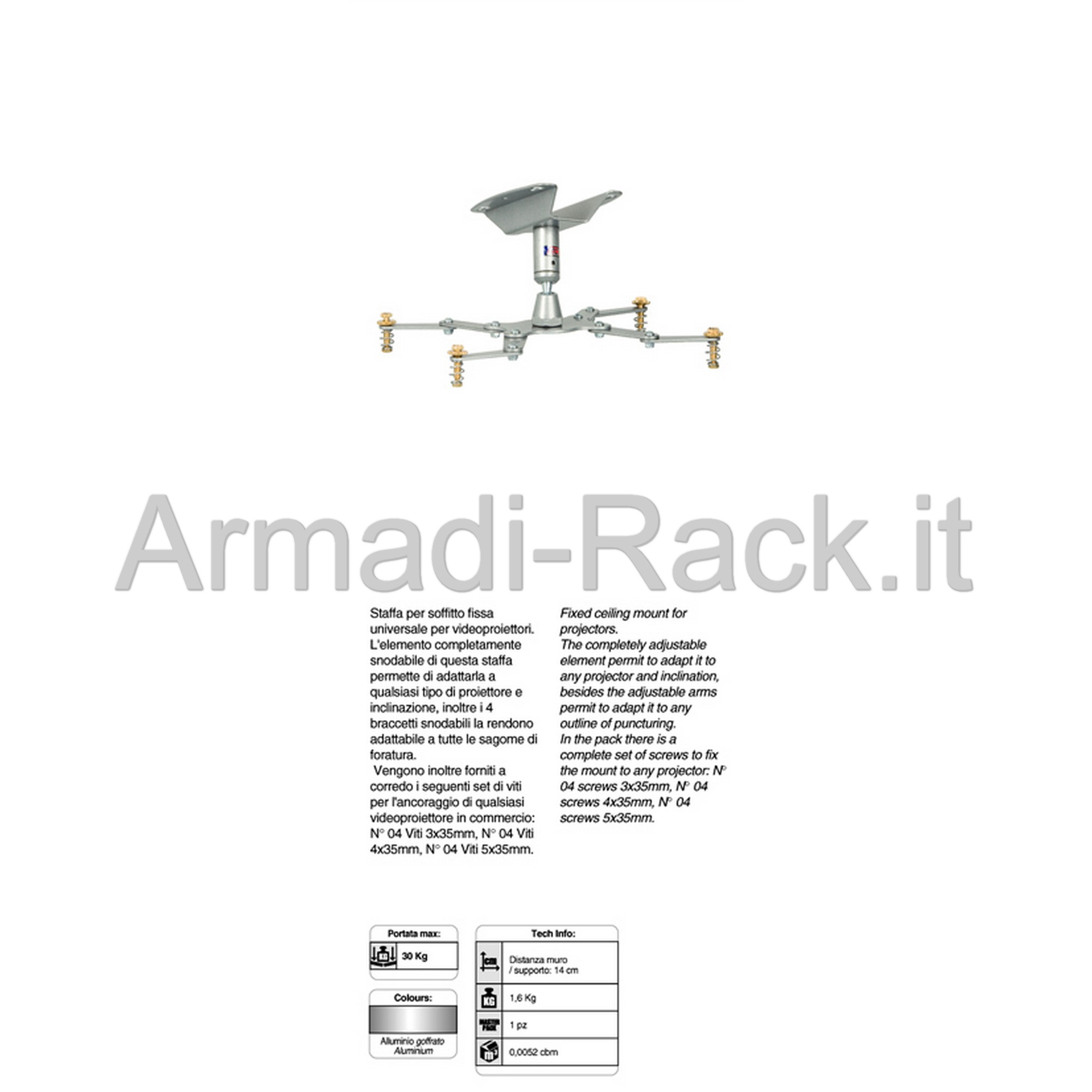 Supporto universale fisso da soffitto per videoproiettori. lunghezza...
