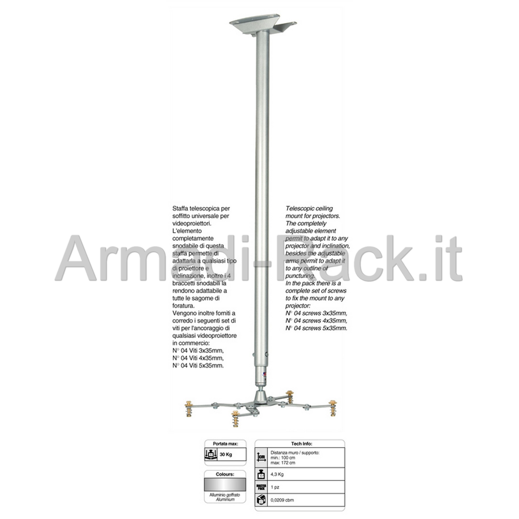 Supporto universale telescopico da soffitto per videoproiettori....