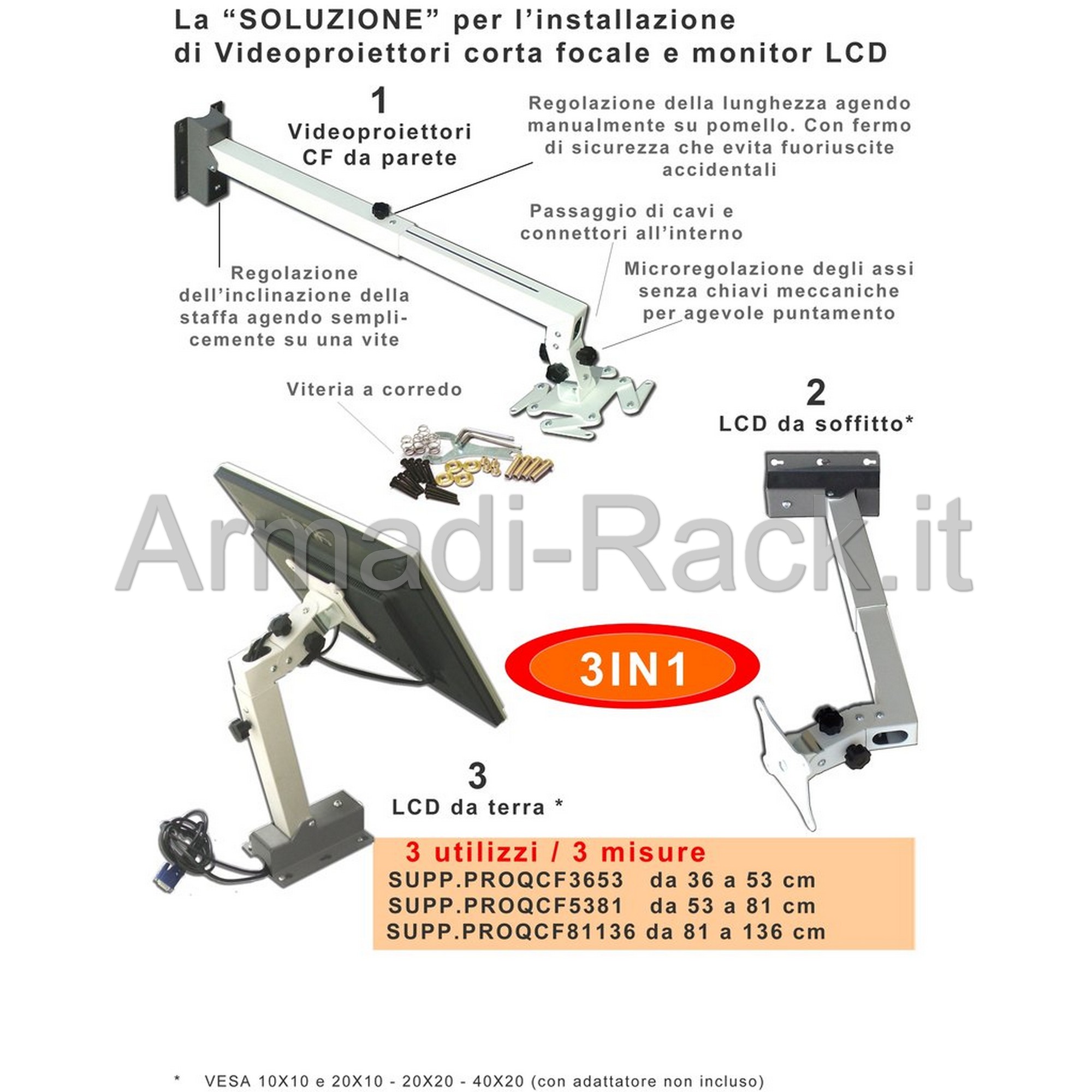Supporto universale professionale telescopico da parete con...