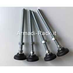 Kit 4 piedini regolabili in acciaio con snodo e piede in gomma rigida (Ø38 mm), perno filetto M10 lunghezza 152mm