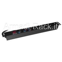 Multipresa montaggio rack 19" con 6 prese universali + 3 prese C13 con interruttore, spina italiana 16A