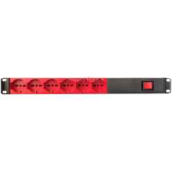 Multipresa 1 unità rack 19 pollici, PDU 6 prese di colore rosso universali schuko + italiana 10/16A, con interruttore luminoso bipolare,...