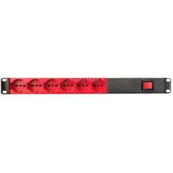 Multipresa 1 unità rack 19 pollici, PDU 6 prese di colore rosso universali schuko + italiana 10/16A, con interruttore luminoso bipolare,...